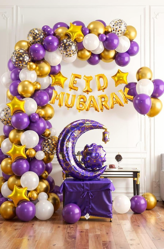Décoration Aid Moubarak Violet Or Blanc - Kit Complet 66 Pièces