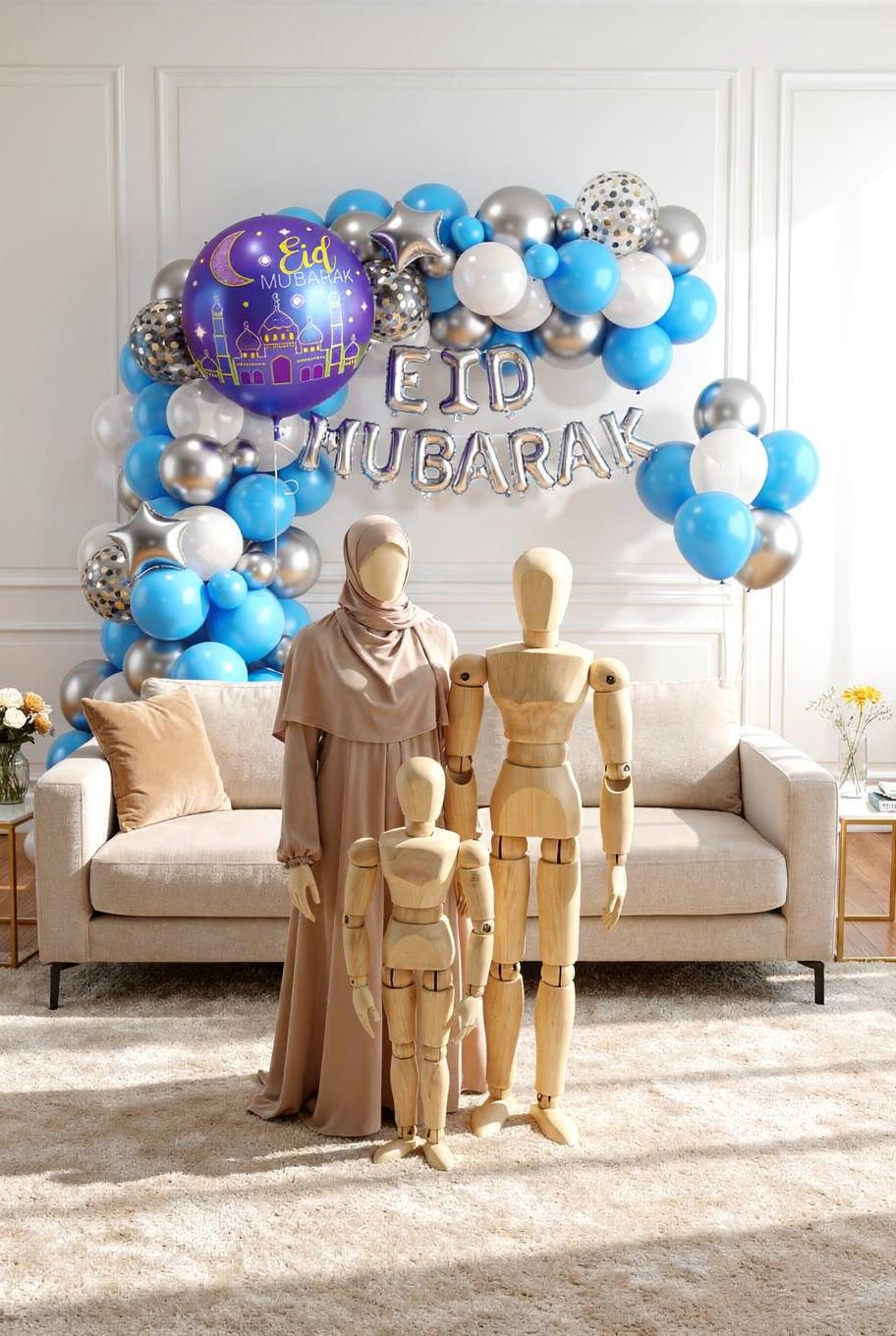 Décoration Aid Moubarak Bleu Clair Blanc - Kit Complet 66 Pièces