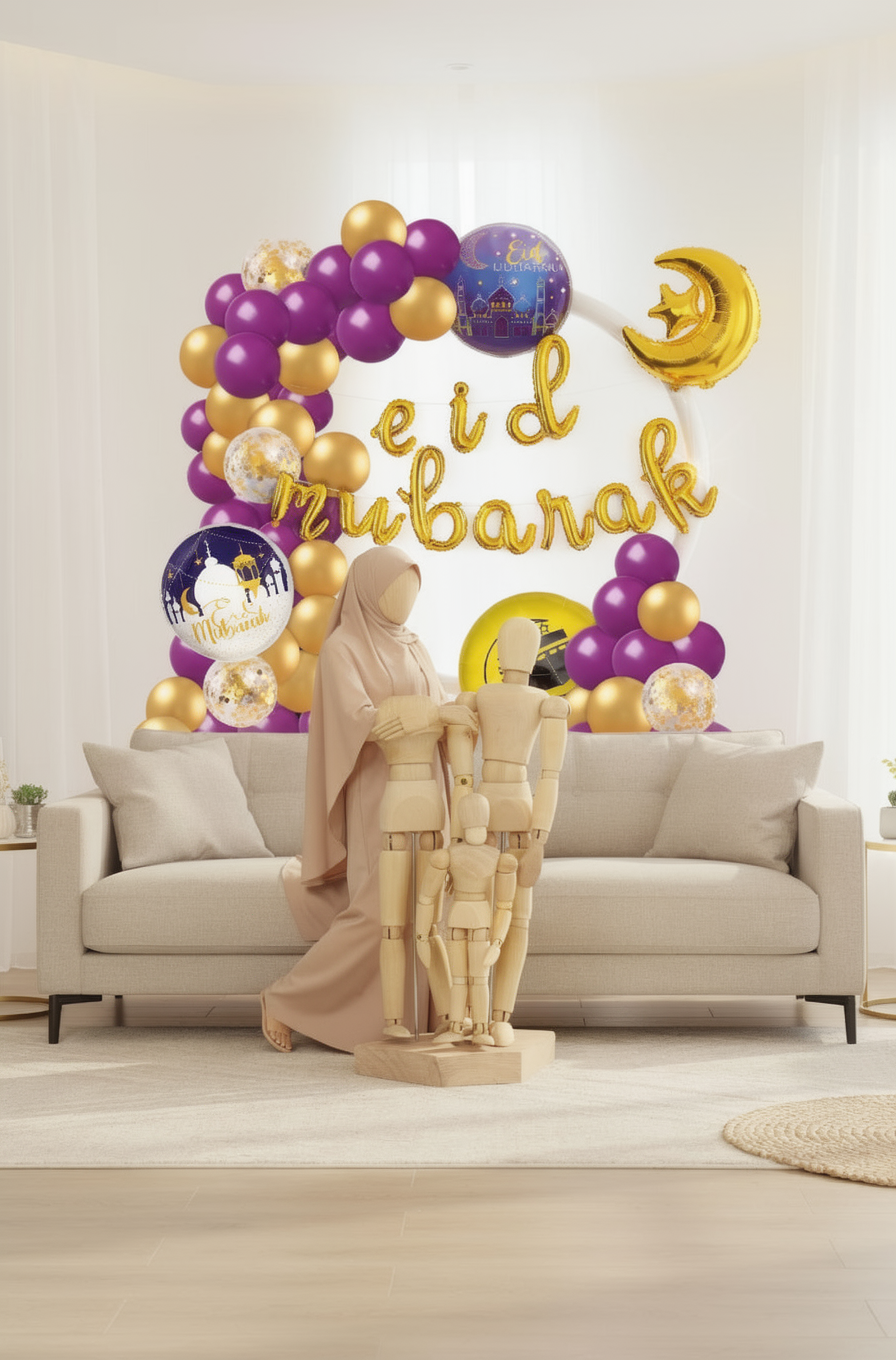 Décoration Aid Moubarak Violet Or Argent - Kit Complet 66 Pièces